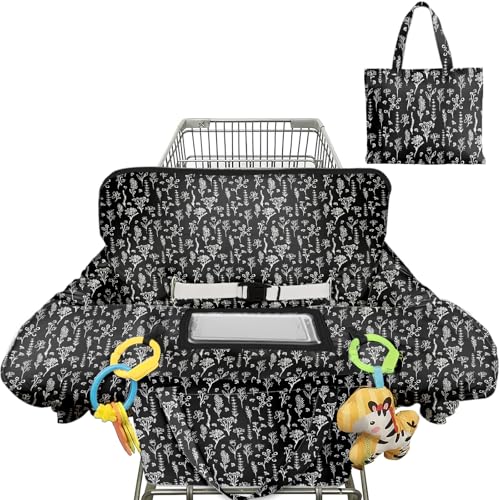 Image of Shopping Cart Cover for Baby Girl Boy 2-in-1 High Chair Water Resistant High Chair Cover Black Flower Gender Neutral Cart Cover for Babies Padded Grocery Cart Cover for Baby