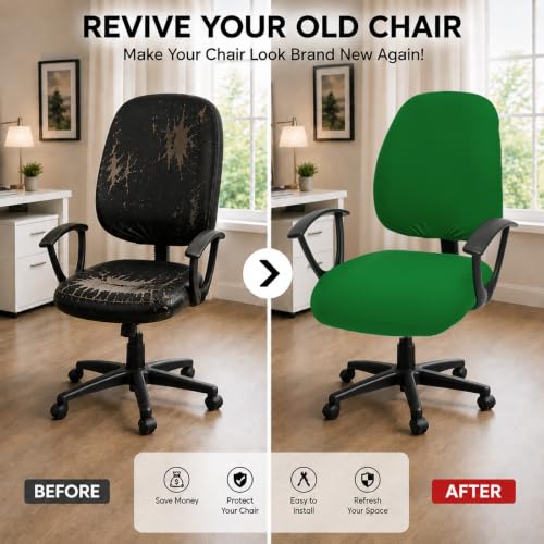 Image of Super Stretchable Desk Office Chair Seat Covers - Universal Spandex Computer Chair Slipcover - 180GSM Washable Rotating Backrest Coverings & Cushion Protectors for Dogs, Cats, Pets