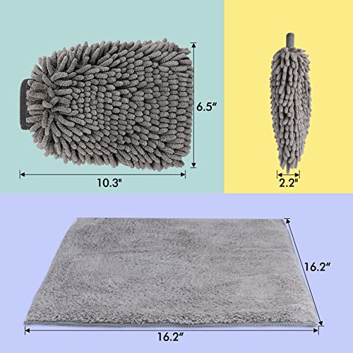 Tagvo Large Size Car Wash Mitt-Premium Chenille Microfiber Wash Glove And Microfiber Towels - Lint Free（2 Towels+2 Mitts） #TOP2