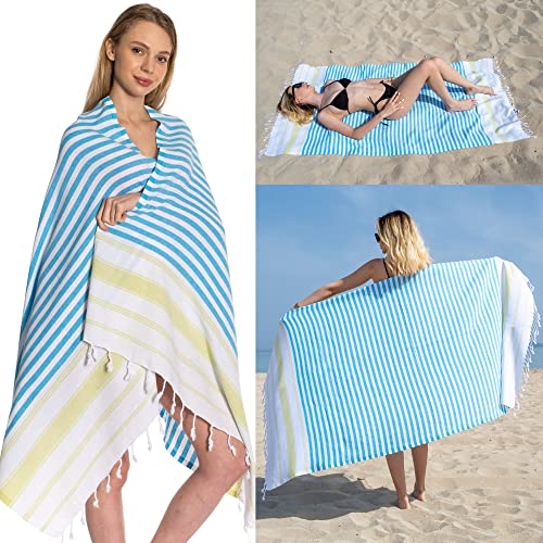 (Set Of 6) 100% Turkish Cotton Beach Towel Set, Oversized Multicolor Turkish Beach Fouta Towel Peshtemal Blanket Set, Thin Light Compact Turkish Towels, Made In Turkey, Prewashed, 71X36" - 180X90Cm #TOP5