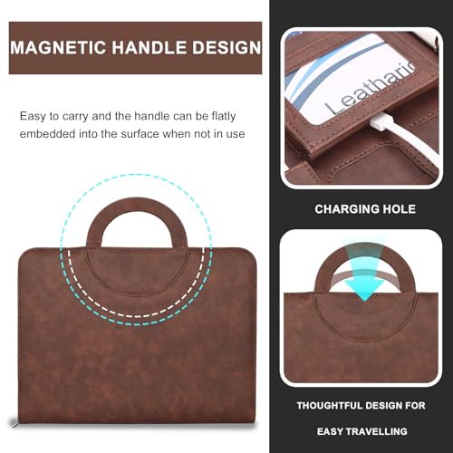 Image of Leathario Portfolio Binder, Includes 5 Folder Index Dividers, 13 Inch Tablets Organizer with Handle, Vegan Leather A4 Padfolio, Multi-Pocket Notepad Business Planner Professional Document