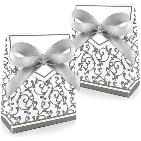100pcs Silver Wedding Candy Boxes with Patterns Cover