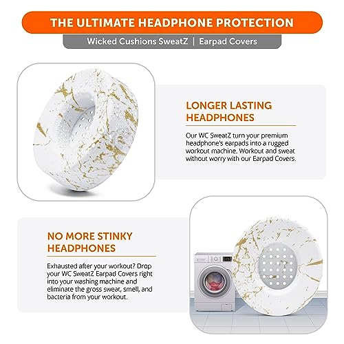 WC SweatZ Solo - Patented Earpad Sweat Covers for Beats Solo 4, Solo 3 & Solo 2, Made by Wicked Cushions, Gold Marble - Image 4