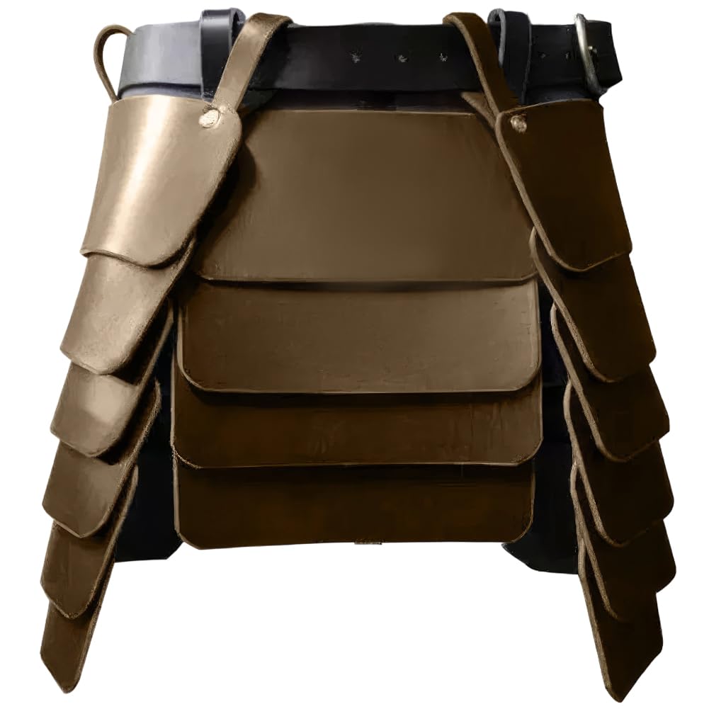 CALFOVERA Viking Wide Waist Belt Armor Mercenary Knights Skirt Medieval Retro Three-Sided Thigh Armor Skirt PU Leather with Wide Buckle Belt for LARP Cosplay Costume Make-up Party (Brown)