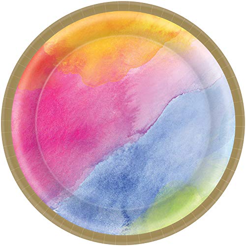 Amscan Rainbow Pastel Color Design Round Paper Plates-8pc