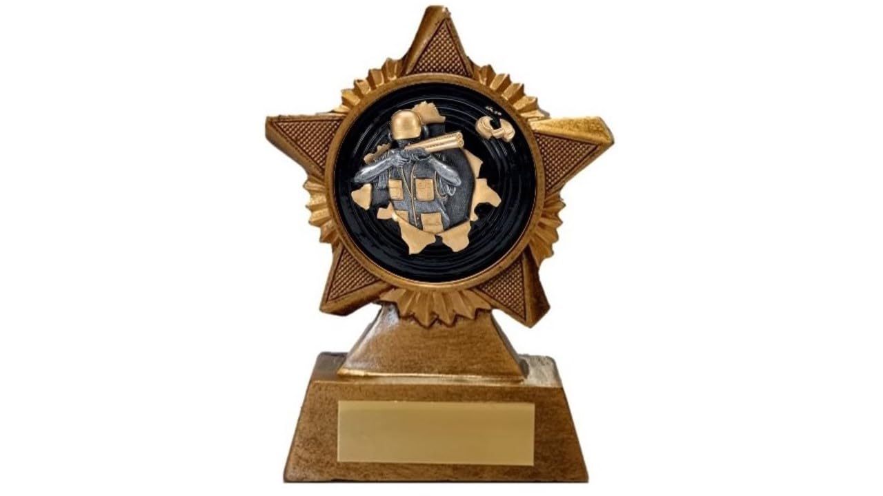 Troshow Antique Gold Clay Shooting Trophy Award Premier Star 120Mm Heavy Resin Free Engraving -Troshow1-A