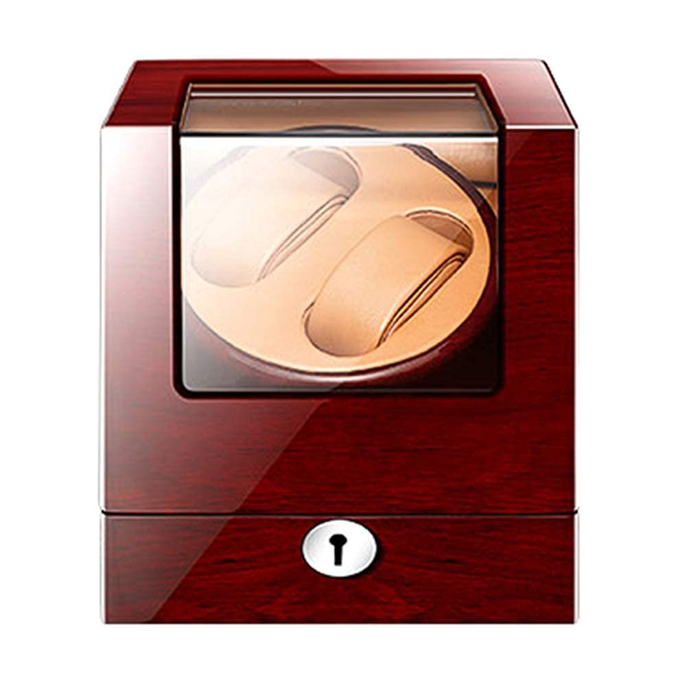 QUSYZD Watch Winder Box for 2 Automatic Watches Wooden Piano Paint Exterior Adapter and Battery Powered Quiet Motor,E