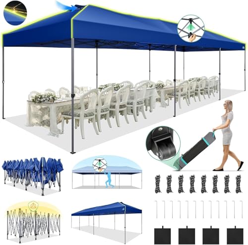 Image of COBIZI 10x30 Pop Up Canopy Tent, Wedding Party Tent Without Sidewall One Push Setup Glow, 3 Adjustable Height Air Vent Waterproof UPF50+, Wheeled Bag, 4 Sandbag, 8 Stake, Ropesfo Commercial, Outdoor