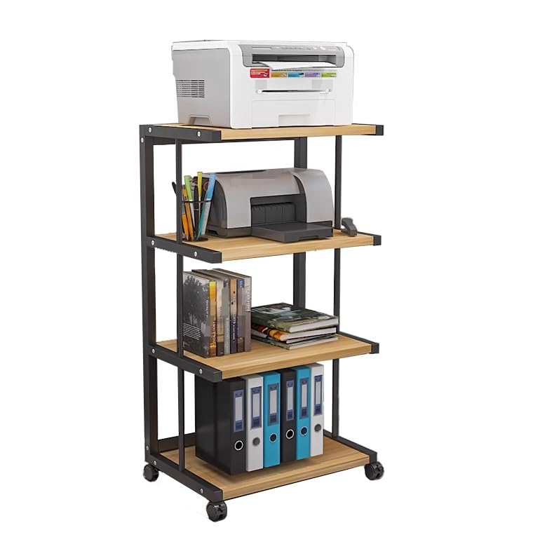 Druckertisch 4-stöckiger Druckerständer Aus Holz, Druckerwagen, Druckerregal, Metallrahmen, Mobiles Kopierregal Für Büro-Faxgerät, Scanner Druckerständer Drucker regal ( Color : A , Size : 50*40*100cm