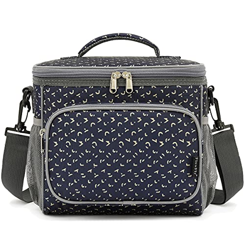 Flowfly Insulated Reusable Lunch Bag Adult Large Lunch Box For Women And Men With Adjustable Shoulder Strap,Front Zipper Pocket And Dual Large Mesh Side Pockets, Alphabet #TOP6