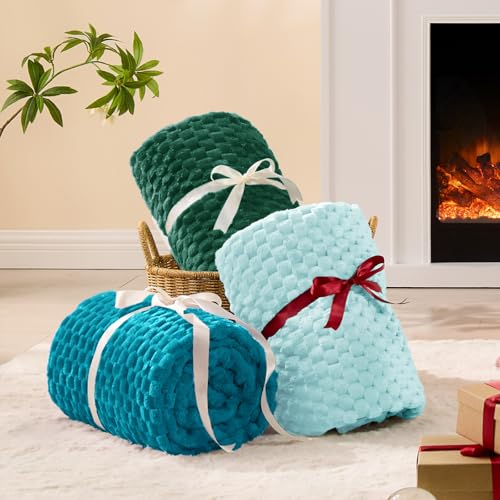 Image of BEDELITE Dark Green Twin Blanket for Couch, Soft Cozy Gift for Women, 60*80 | 3D Jacquard Decorative Fleece Blanket, Super Soft Plush Throws, Cute Birthday Gift for Women & Men, Suitable for All Seasons