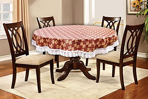 Image of The Furnishing Tree Round Shaped 4 Seater Table Cover WxL 60x60 inches with White Border lace