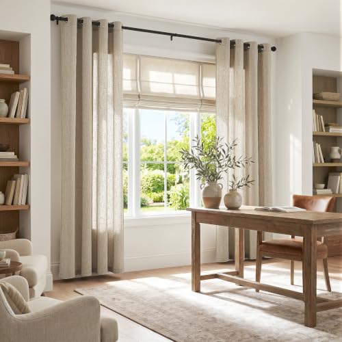 Image of jinchan Linen Curtains 90 Inch Light Filtering Grommet 2 Panels Taupe
