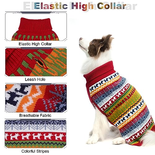 Image of Mihachi Dog Sweater - Winter Coat Apparel Clothes with Colorful Stripes for Cold Weather
