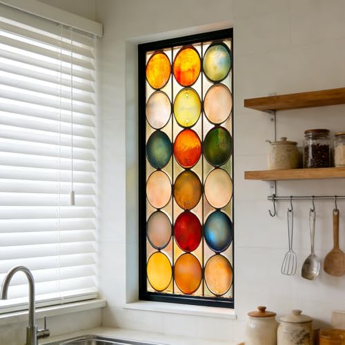 Vinilo Ventana Privacidad 45X100Cm Circular Colorido Lámina Privacidad Ventana,Anti UV Electrostatico para Puertas Cristal Cocina,Estático Autoadhesivo para Dormitorio Baño Oficina Cocina Hogar