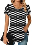 Bestbee Womens Summer Tops Dressy Casual Chiffon Blouses Short Sleeve Dress Shirts Business Loose Fit Tunics, M, Polka Dots Black