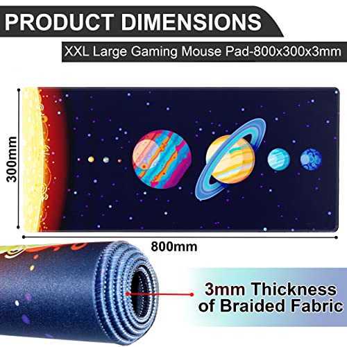 Qizlar Extended Gaming Mouse Pad (800mm x 300mm x 3mm) Extra Large Gaming Mouse Mat for Gamer, Waterproof Office Desktop Mat (Planets) - Image 6
