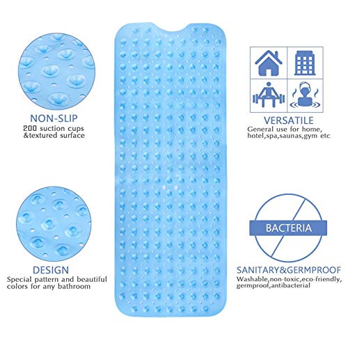 Tappetino Antiscivolo Per Vasca Da Bagno 100x40 Cm, Extra Lungo, Con Ventose, Lavabile In Lavatrice, Grigio, Senza BPA