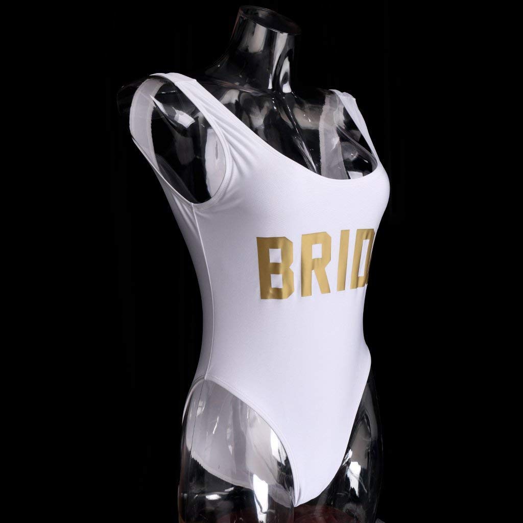 Zalati Donna One Piece Costume da Bagno Sposa Lettera Stampa Alto Taglio Bikini