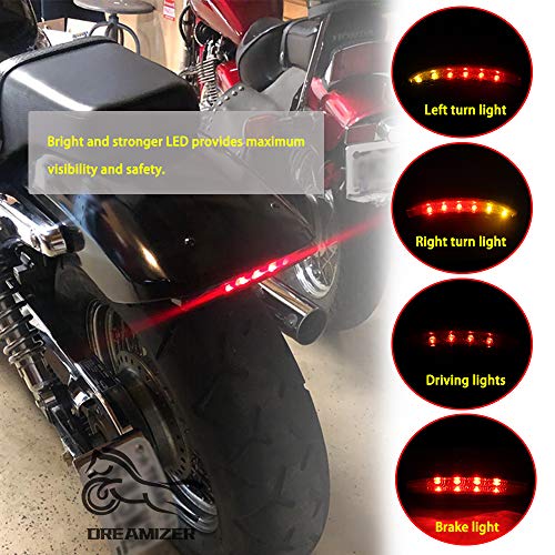 DREAMIZER Bike Motorcycle Lights Rear Fender Edge Red LED Brake Tail light Motocycle for Harley Touring Sportster XL 883 1200 Cafe Racer Red Light with Smoked Black