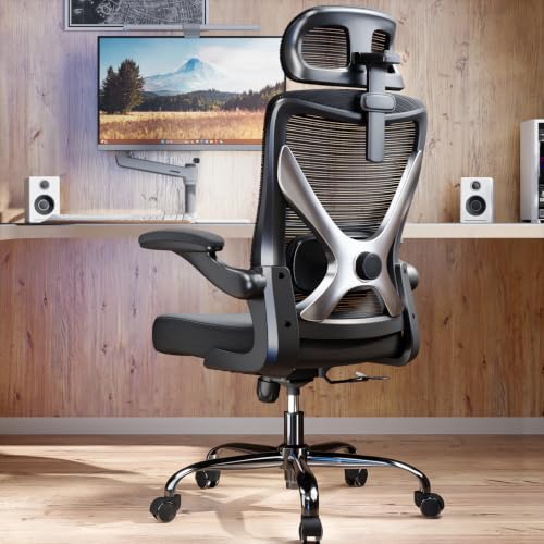 Image of Black Ergonomic Office Chair: Mesh Desk Chair Comfy with Headrest& Lumbar
