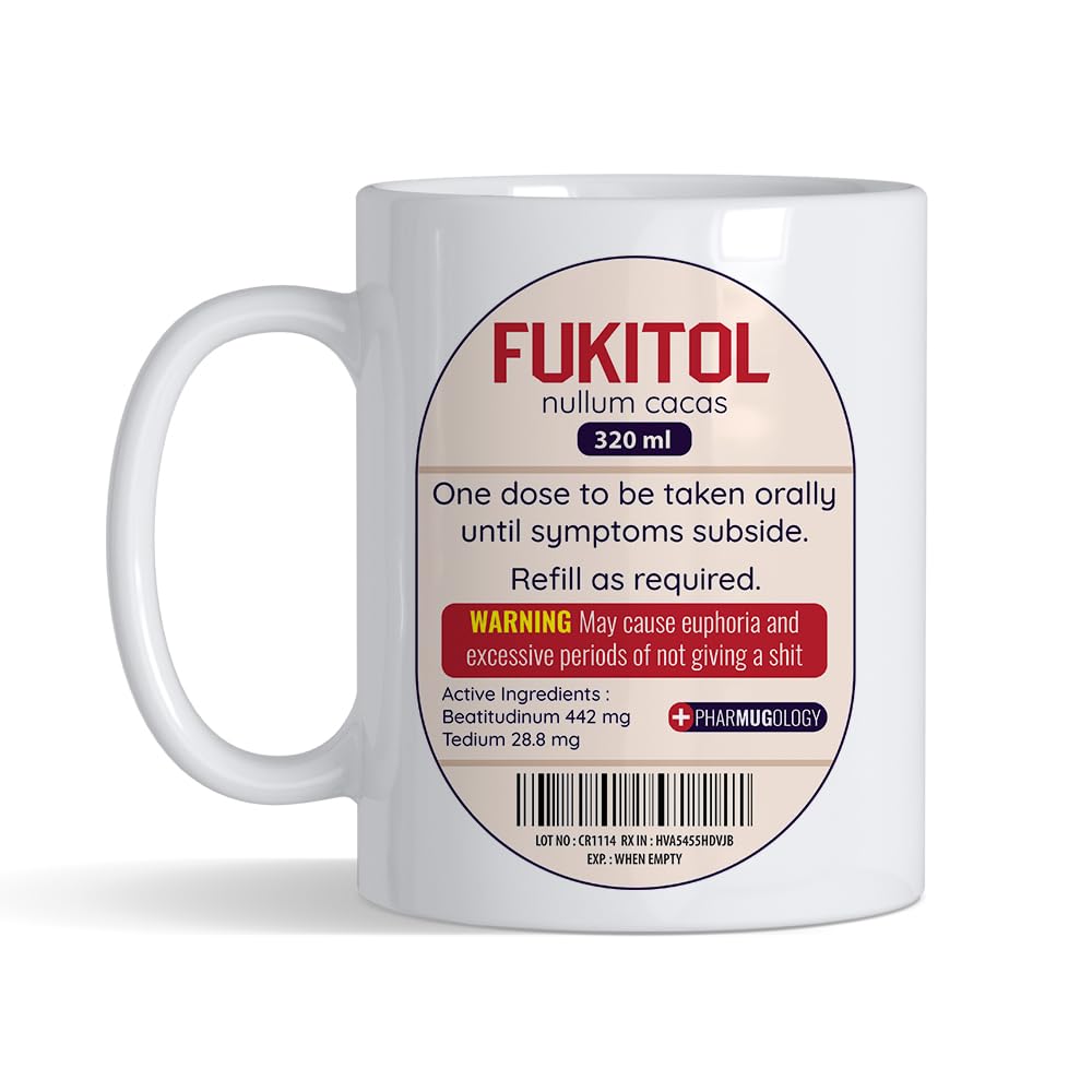 Crunchy Carrots Fukitol Mug - Prescription Medicine, Pharmacology 11 oz Ceramic Coffee Mug | Gifts for Doctors, Nurses, Assistants, Healthcare Workers, and Surgeons. (White)