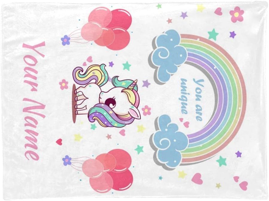 Unicorn Blanket for Kids Customized Name Blanket Personalized Baby Blanket Custom Baby Blankets (Unicorn Style 4, 60"x80")