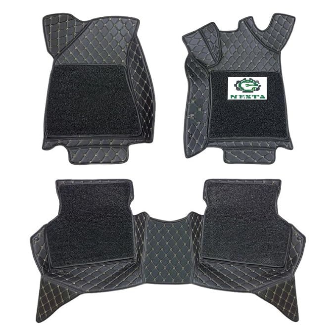 Image of Premium 12D Car Foot Mat for Mahindra XEV 9S EV -7 Seater (All 3 Rows) Complete Set| Luxury Leather | Double Layered | Waterproof and Washable | Custom Fit | Detachable Grass Mat | Full Black