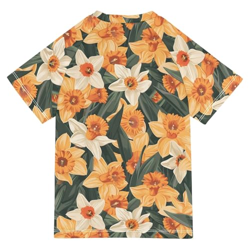 ALAZA Kids Rash Guard Girls Toddler Swim Shirts Short Sleeve Daffodil Flowers Orange UPF 50+ 3T2