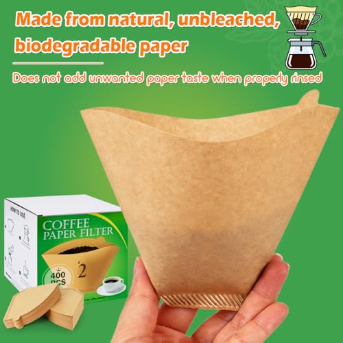 Image of BYKITCHEN 400PCS #2 Cone Coffee Filters, Natural Unbleached Disposable No 2 Small Cone Coffee Filter Paper, Compatible with 2-6 Cup Conical Shaped Coffee Dripper and Pour Over Brewers /Coffee Maker