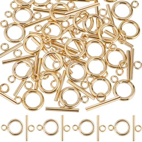 SUNNYCLUE 1 Box 30 Sets Real 18K Gold Plated Clasps Toggle Clasps Bulk T-Bar and O-Ring Links OT End Stainless Steel Toggle Clasp for jewellery Making Clasps Connectors DIY Crafts Necklace Bracelet