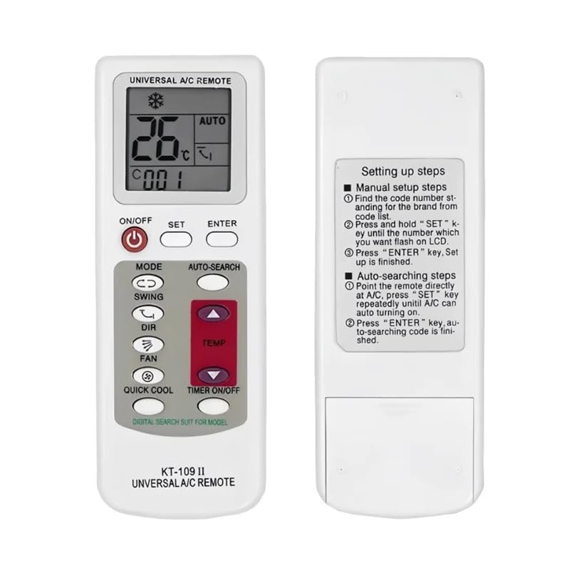 1 Unidad de Control Remoto Aire Acondicionado Durable-KT-109II Pantalla LCD Repuesto Universal con KT-10(K-1038E)
