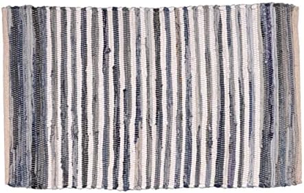 HOMEMONDE Blue Denim Chindi Rag Rug 4x6 feet Reversible Farmhouse Rustic Area Rugs 100% Recycled Fabric Eco-Friendly