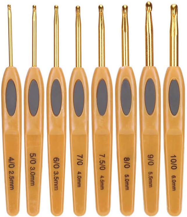 8Pcs Crochet Hook Knitting Tools Aluminum Ergonomic Sweater Needles Brown Plastic Handle Sewing Tools