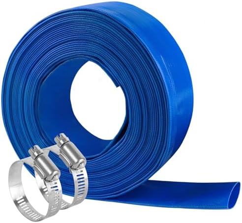 Eastrans 1-1/4''x100ft Blue PVC Lay-Flat Backwash Hose for Swimming Pools, Heavy Duty Discharge Hose Reinforced Pool Drain Hose, Weather Resistant Ideal for Water Transferring — view 6