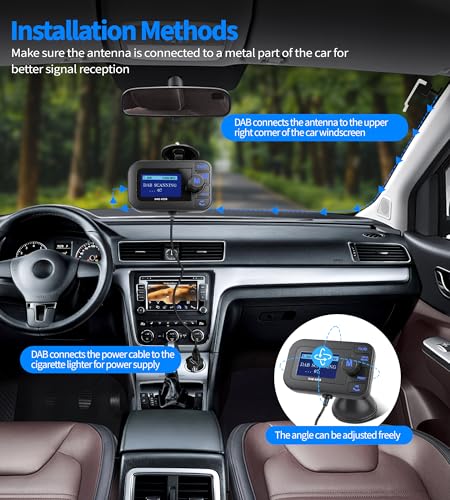 Adaptador Dab para Radio de Coche, Adaptador Dab Bluetooth Coche con TF, FM Transmisor Bluetooth Coches con Manos Libres Blueteeth, Adaptadores Radio Dab+ Reproductor de Música+Aux In/out - imagen 5