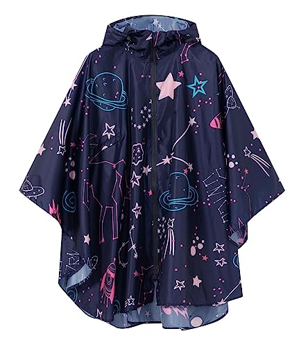 Image of SaphiRose Lightweight Kids Rain Poncho Waterproof Jacket Zipper Up Rain Coat