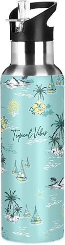 ZZKKO Botella de agua con pajilla, de acero inoxidable, con pajilla, botella de agua de cápsula de acero inoxidable, botella de ingesta diaria de