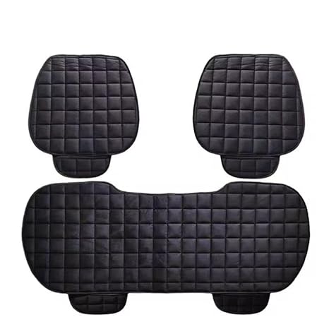 Car Seat Cushion Cover Set Quilted Pads with Strap Fixing for Front and Rear Car Seats (Black)