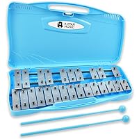 A-Star 25-Noten-Sopran-Chromatisches Glockenspiel-Xylophon im blauen Gehäuse mit silbernen Tasten und zwei Kunststoffschlägeln – 2 Oktaven G5 bis G7
