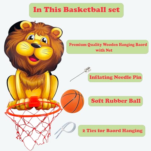 Image of Basket Ball for Kids for Boys /Girls| Lion Design Basketball| Basketball Portable Set with Hanging Board, Ring Net for Indoor and Outdoor Games| Birthday & Return Gift Set Standard
