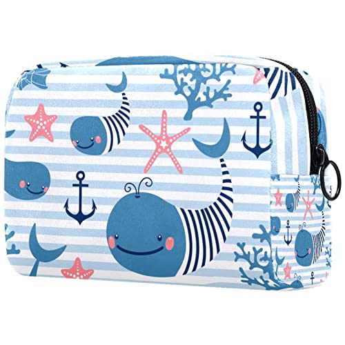 Schminktasche Reise Kosmetiktasche Tasche Geldbörse Handtasche mit ReißverschlussCartoon Wal Anker Seestern Ozean