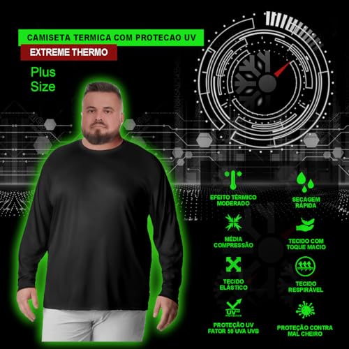 Camisa Térmica Proteção Solar UV Plus Size Extreme Thermo Manga Longa Esportes Academia Piscina Prai