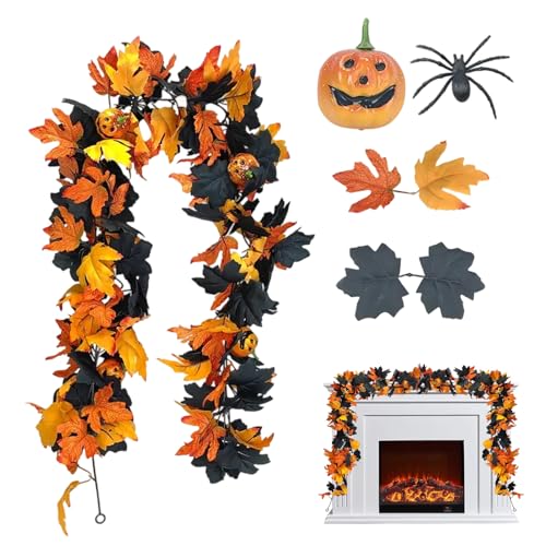 Fall Maple Garland - Hojas de otoño artificiales Garland con un diseño realista de hoja de arce, tornillo colgante flexible para escaleras para puertas del, decoración para el día de Acción de Gracias