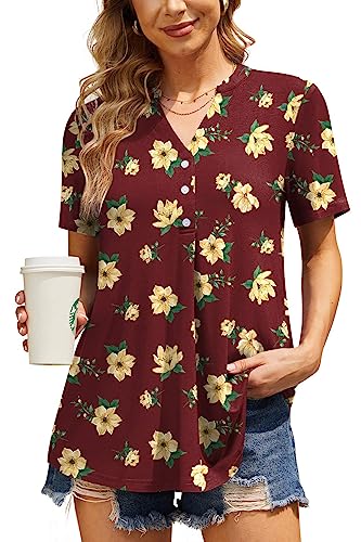 AYIFU Womens Summer Tops Notch V Neck Blouses Short Sleeve Dressy Shirts Casual Tunic - Image 3