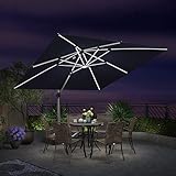 PURPLE LEAF 10 Feet Double Top Deluxe Solar Powered LED Square Patio Umbrella Offset Hanging Umbrella Outdoor Market Umbrella Garden Umbrella, Navy Blue