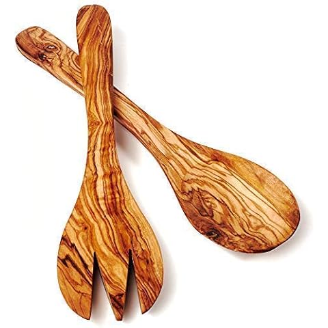 das Olivenholzbrett Salatbesteck, Servierbesteck 35cm, modern geschnitten Cover