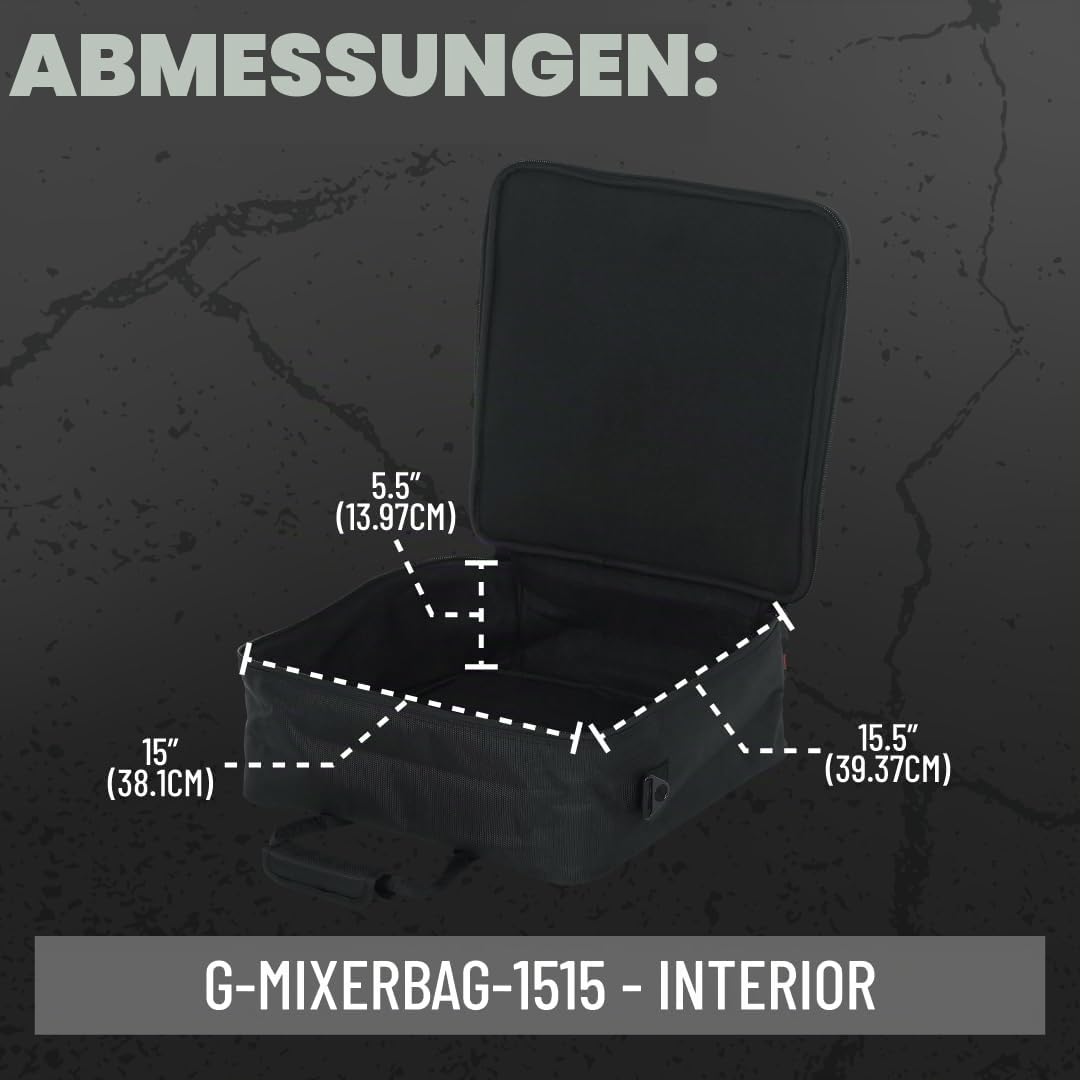 Gator Cases gepolsterte Nylon-Transporttasche für Mischpult/Geräte mit abnehmbarem Riemen; 39 x 38 x 14 cm (G-MIXERBAG-1515), Schwarz