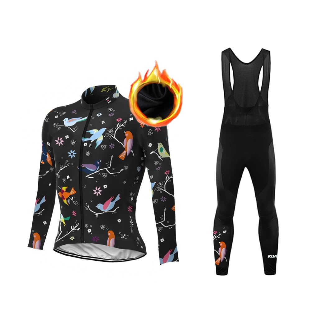 UGLY FROG Completo Ciclismo Donna, Maglia Maniche Lunghe + Bib Pantaloni Set Professionale per MTB Ciclista Bici da Corsa Città Invernale Fleece Cold Wear
