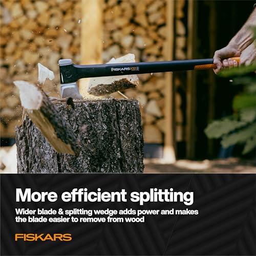 Image of Fiskars X32 Splitting Axe 32 inch, Forged Steel Blade for More One-Strike Splits on Large Logs, Shock-Absorbing FiberComp Handle & Low-Friction Coating for Rust Protection & Easy Removal